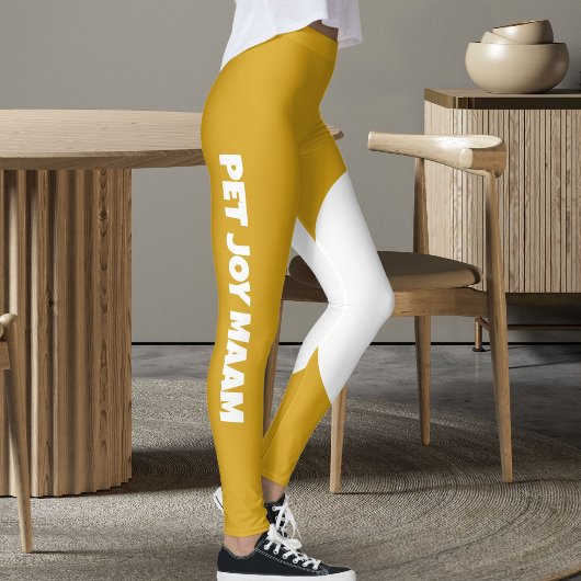 Huisdier Kat Moeder Naam Mosterd Goud Wit Aangepas Leggings