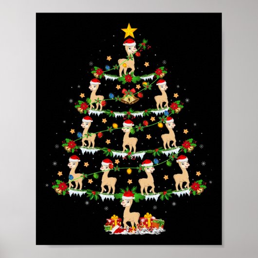 Huisdier Kerstmis Lights Santa Alpaca kerstboom Poster (Voorkant)