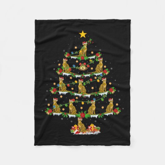 Huisdier Kerstmis Lights Santa Bengal Cat Christma Fleece Deken (Voorkant)