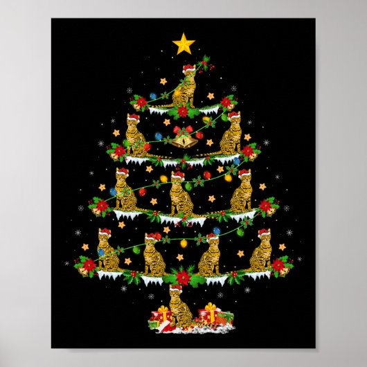 Huisdier Kerstmis Lights Santa Bengal Cat Christma Poster (Voorkant)