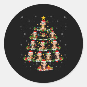 Huisdier Kerstmis Lights Santa Monkey Kerstboom Ronde Sticker