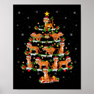 Huisdier Kerstmis Lights Santa Tiger Kerstboom Poster