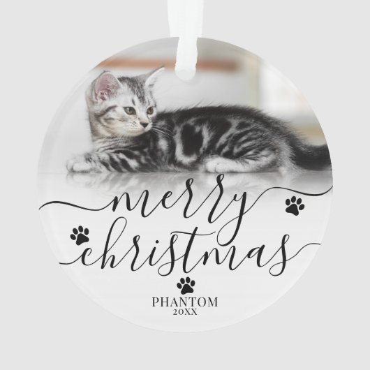 Huisdier Kerstscript Kat Foto Ornament (achterkant)