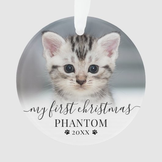 Huisdier Kerstscript Kat Foto Ornament (voorkant)