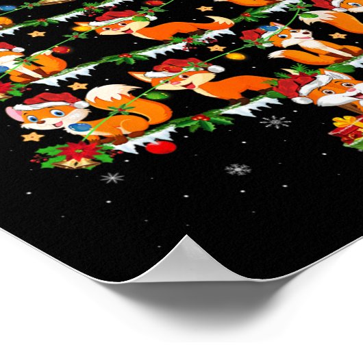Huisdier Kerstverlichting Santa Fox kerstboom Poster (Hoek)
