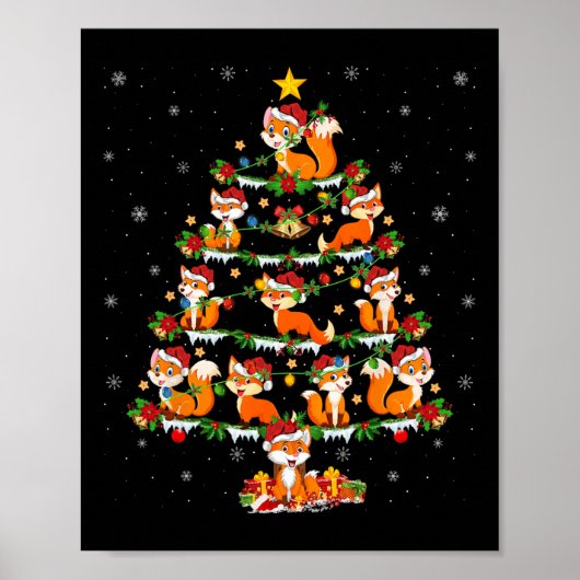 Huisdier Kerstverlichting Santa Fox kerstboom Poster (Voorkant)