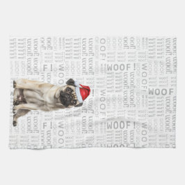 Huisdier Liefhebber Vakantie Pug Kerstman Hond Ker Theedoek