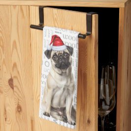 Huisdier Liefhebber Vakantie Pug Kerstman Hond Ker Theedoek