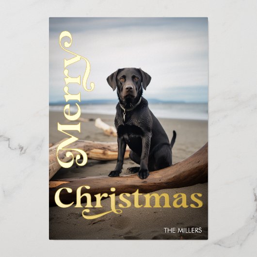 Huisdier Modern Hond Vrolijk Kerstmis Minimalistis Folie Feestdagenkaart (Voorkant)