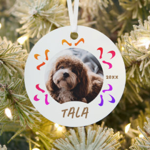 Huisdier Naam Foto Kleurrijke Sneeuwvlok Hond Metalen Ornament