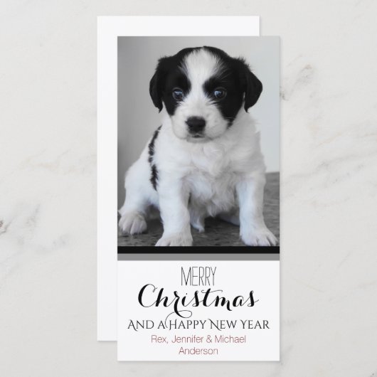 Huisdier of Puppy Zwart Wit Vakantie Kerstmis Feestdagenkaart (Voorkant / Achterkant)