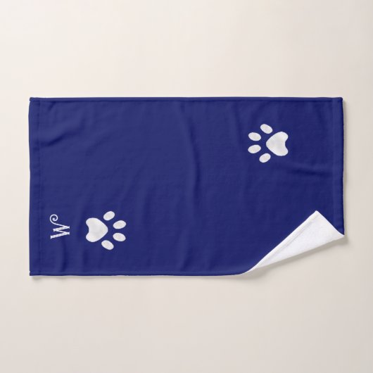 Huisdier Paw & Monogram op Navy Blue Badhanddoek S Bad Handdoek (Handdoek)