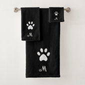 Huisdier Paw & Monogram op Zwarte Badhanddoek Set Bad Handdoek (Insitu)