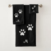Huisdier Paws & Monogram op Zwarte Badhanddoek Set Bad Handdoek (Insitu)