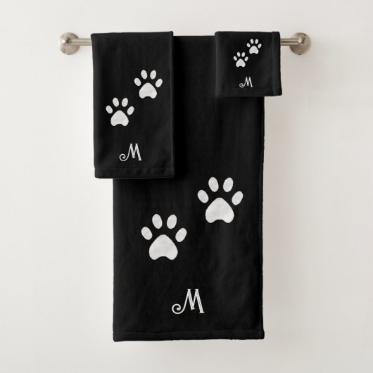 Huisdier Paws & Monogram op Zwarte Badhanddoek Set Bad Handdoek (Insitu)