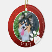 Huisdier Pootafdruk Kerstmis Rood Sneeuwvlok Sterr Keramisch Ornament (Links)