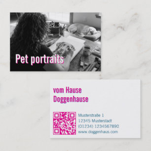 Huisdier Portretten Service QR Code roze blauw Visitekaartje