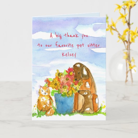 Huisdier Sitter Dank u Katten Honden Bloemen Kaart (Gele Bloem)