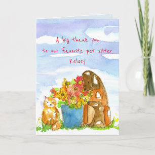 Huisdier Sitter Dank u Katten Honden Bloemen Kaart