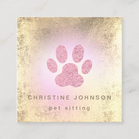 huisdier sitter FAUX folie roze poot print logo Vierkante Visitekaartje (Voorkant)