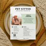 Huisdier Sitter Foto Sage QR Code Flyer<br><div class="desc">Deze professioneel vervaardigde flyer is ontworpen voor oppassers van gezelschapsdieren die op een warme, professionele manier contact willen maken met ouders van gezelschapsdieren. Maak bovenin een blijvende indruk met uw bedrijfsnaam in vet retro serif lettertype en uw persoonlijke tagline eronder - de toon zetten voor liefdevolle, betrouwbare zorg. Net onder,...</div>