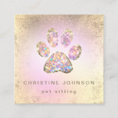 Huisdier sitter gesimuleerde glitter poot vierkante visitekaartje (Voorkant)