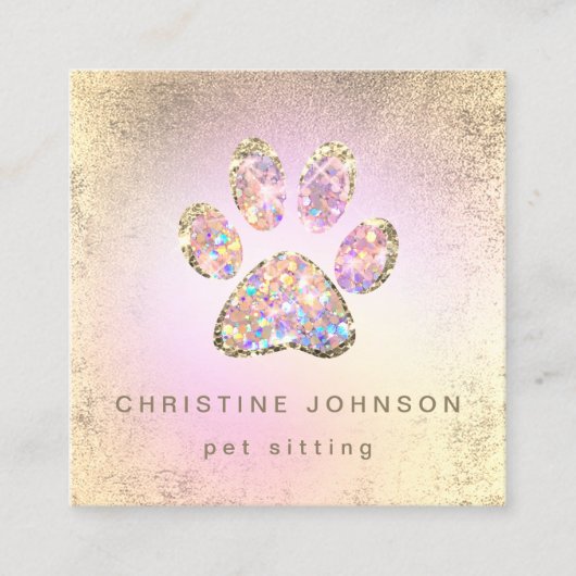 Huisdier sitter gesimuleerde glitter poot vierkante visitekaartje (Voorkant)