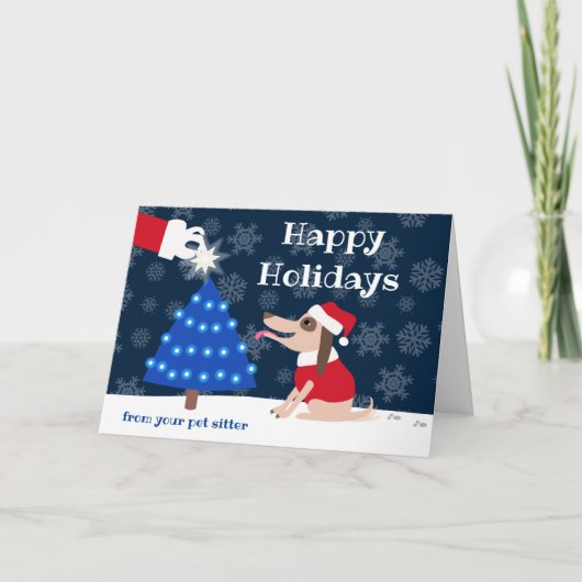 Huisdier Sitter Hond met Kerstboom en Kerstman Kaart (Voorkant)