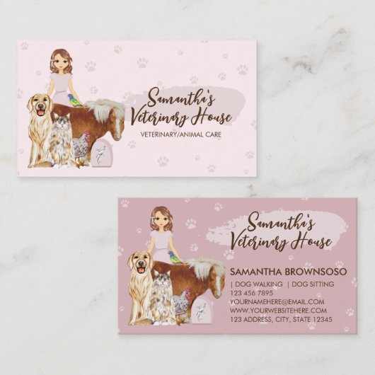 Huisdier Sitter veterinaire hond kat paard vogel C Visitekaartje (Voorkant / Achterkant)