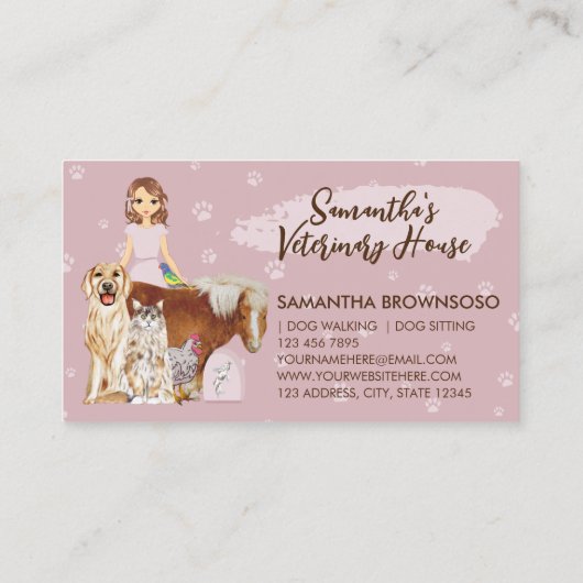 Huisdier Sitter veterinaire hond kat paard vogel C Visitekaartje (Achterkant)