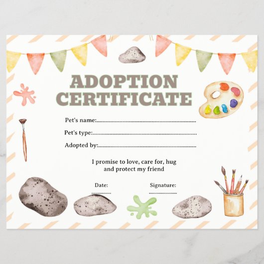 Huisdier stenen adoptie certificaat bewerkbaar flyer (Voorkant)