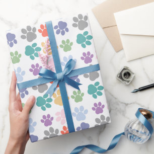 Huisdier Thema Kleurrijke Hond Pootafdrukken Patro Cadeaupapier