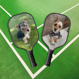 Huisdier twee foto's met naam en telefoonnummer pickleball paddle