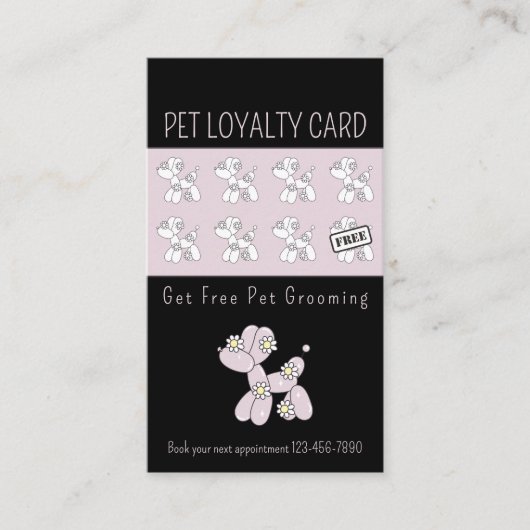 Huisdier verzorgen ballon hond roze loyaliteit visitekaartje (Voorkant)