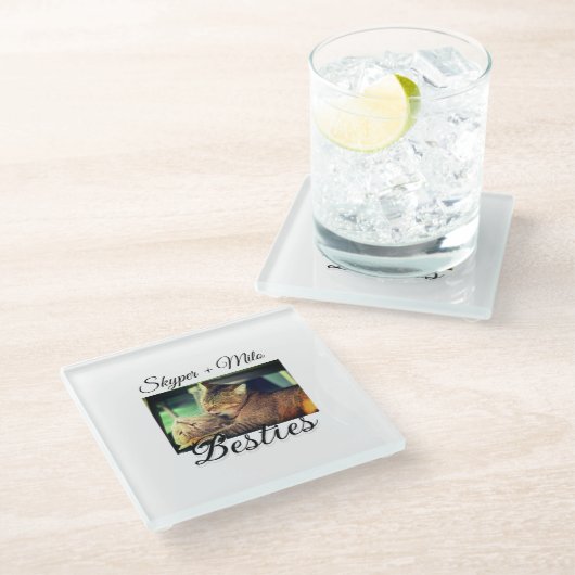 Huisdier vrienden besties voeg naam toe huisdier f glazen onderzetter (Schuin)