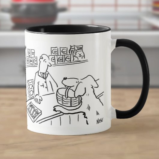 Huisdier winkel hond met boodschappenmandje mok