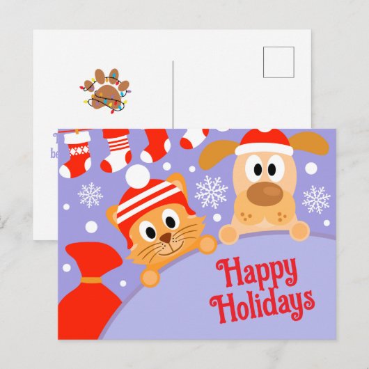 Huisdier Zakelijk Kerst Hond Kat Briefkaart (Voorkant / Achterkant)
