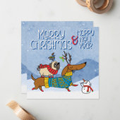 Huisdier Zakelijk Kerst Teckel Pug Honden Notitiekaartje (Voorkant / Achterkant in situ)