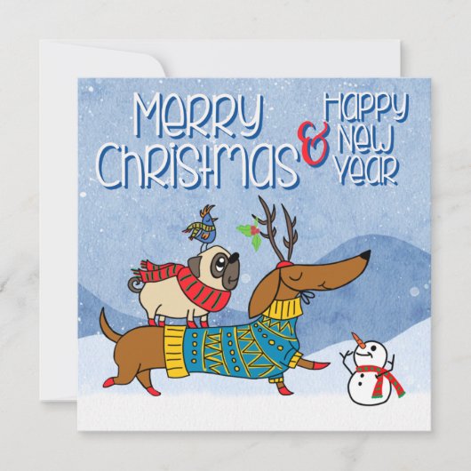 Huisdier Zakelijk Kerst Teckel Pug Honden Notitiekaartje (Voorkant)