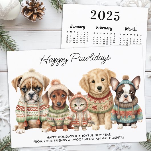 Huisdier Zakelijk Kerstmis 2025 Kalender Hond Kat  Feestdagenkaart