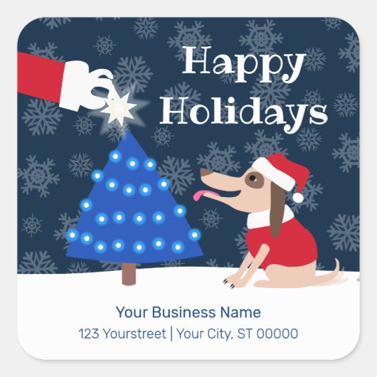 Huisdier Zakelijke Kersthond en Kerstman Vierkante Sticker (Voorkant)