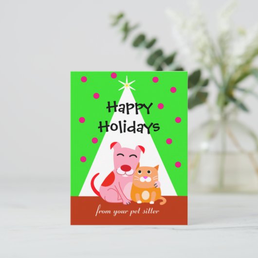 Huisdier Zakelijke Vakantie Hond & Kat Feestdagenkaart (Staand voorkant)