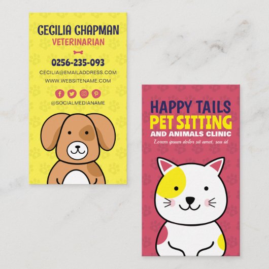 Huisdier zitten, Dierenkliniek, Dierenarts, Dieren Visitekaartje (Voorkant / Achterkant)
