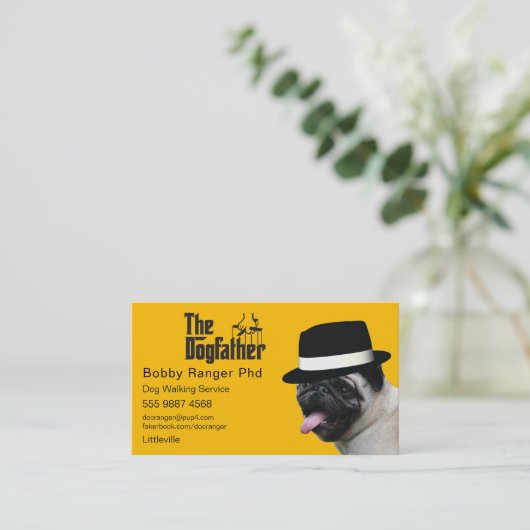 Huisdier Zitten 🐾 Dogfather Dog Walker Betrouwbaa Visitekaartje (Staand voorkant)