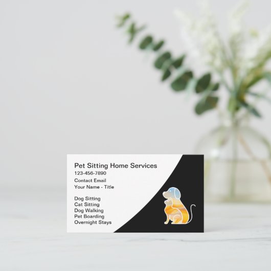Huisdier zitten en boarden diensten visitekaartje (Staand voorkant)
