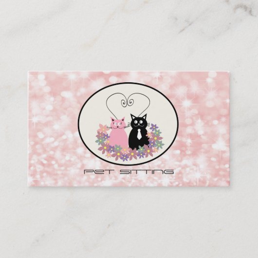 Huisdier zitten grappige bloemenkatten glittery bo visitekaartje (Voorkant)