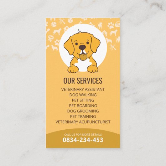 Huisdier Zitten, Hond Boarding, Dierenkliniek, Hui Visitekaartje (Achterkant)