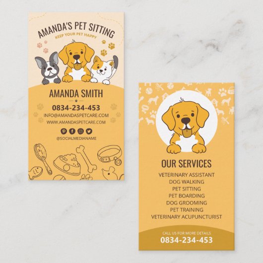 Huisdier Zitten, Hond Boarding, Dierenkliniek, Hui Visitekaartje (Voorkant / Achterkant)