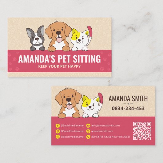 Huisdier Zitten, Hond Boarding, Dierenkliniek, Hui Visitekaartje (Voorkant / Achterkant)