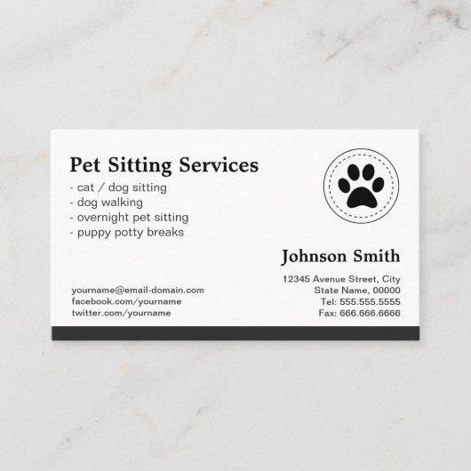 Huisdier Zitten Huisdier Zorg - Afspraak Afsprakenkaartje (Voorkant)